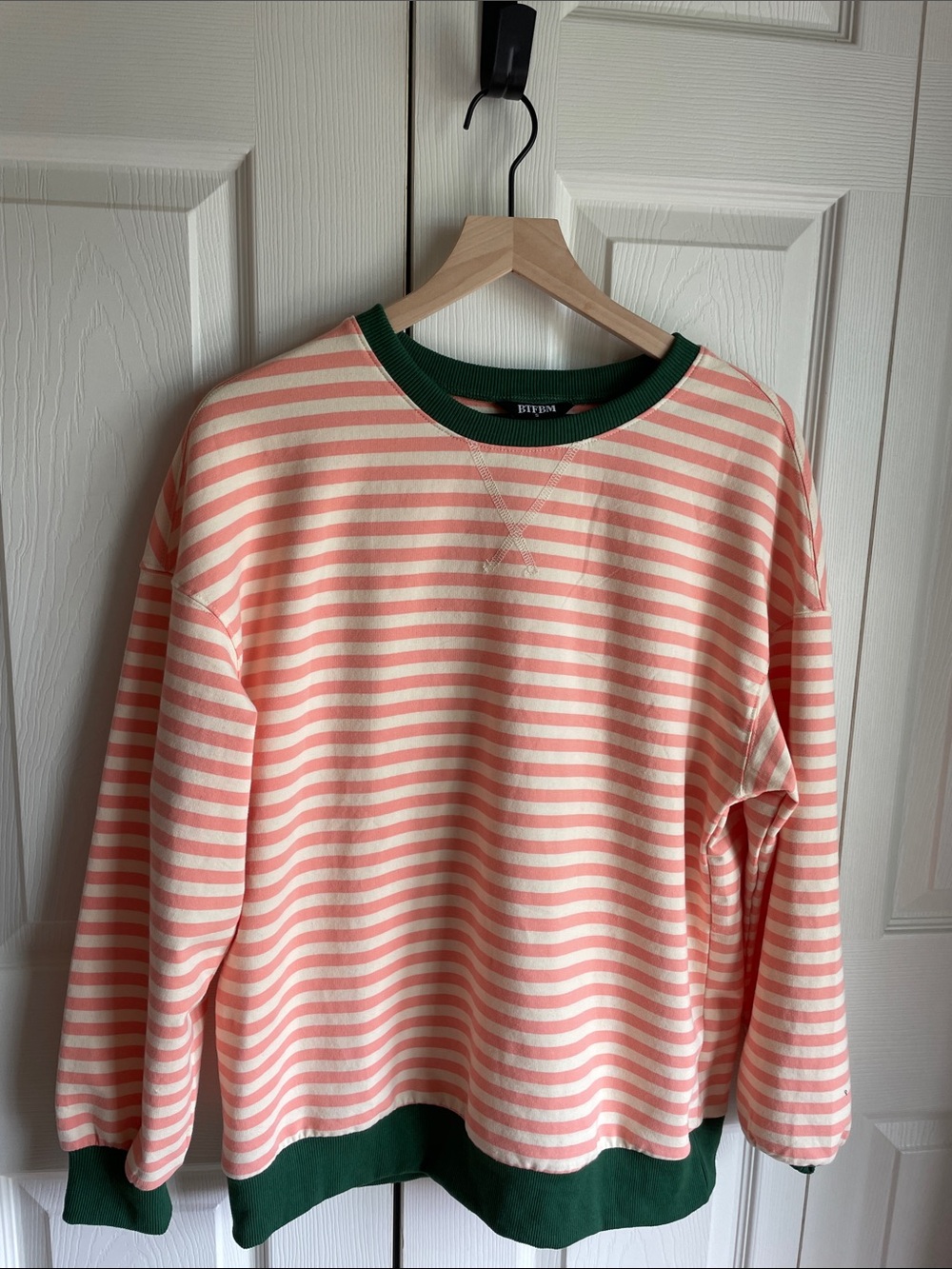 BTFBM - Striped Coral & Cream Sweatshirt with Green Trim